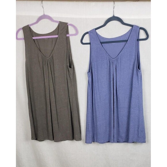Eileen Fisher Tank Tops L Lot of 2 Gray Purple 100% Linen Slub Pleat Casual Flow - Picture 1 of 11